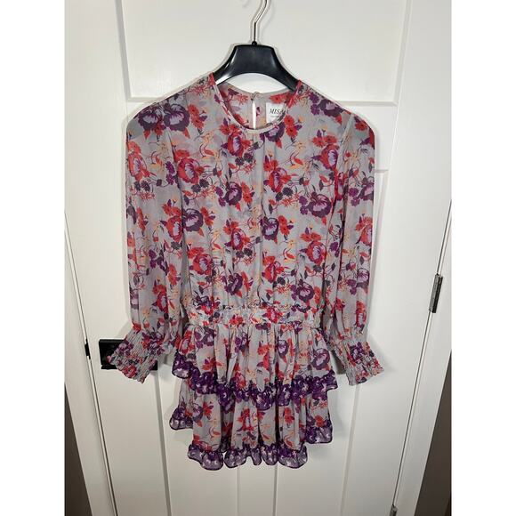 MISA Los Angeles Camila‎ Dress Purple Floral Smocked  Sleeve Mini Dress Sz Small - Picture 5 of 12